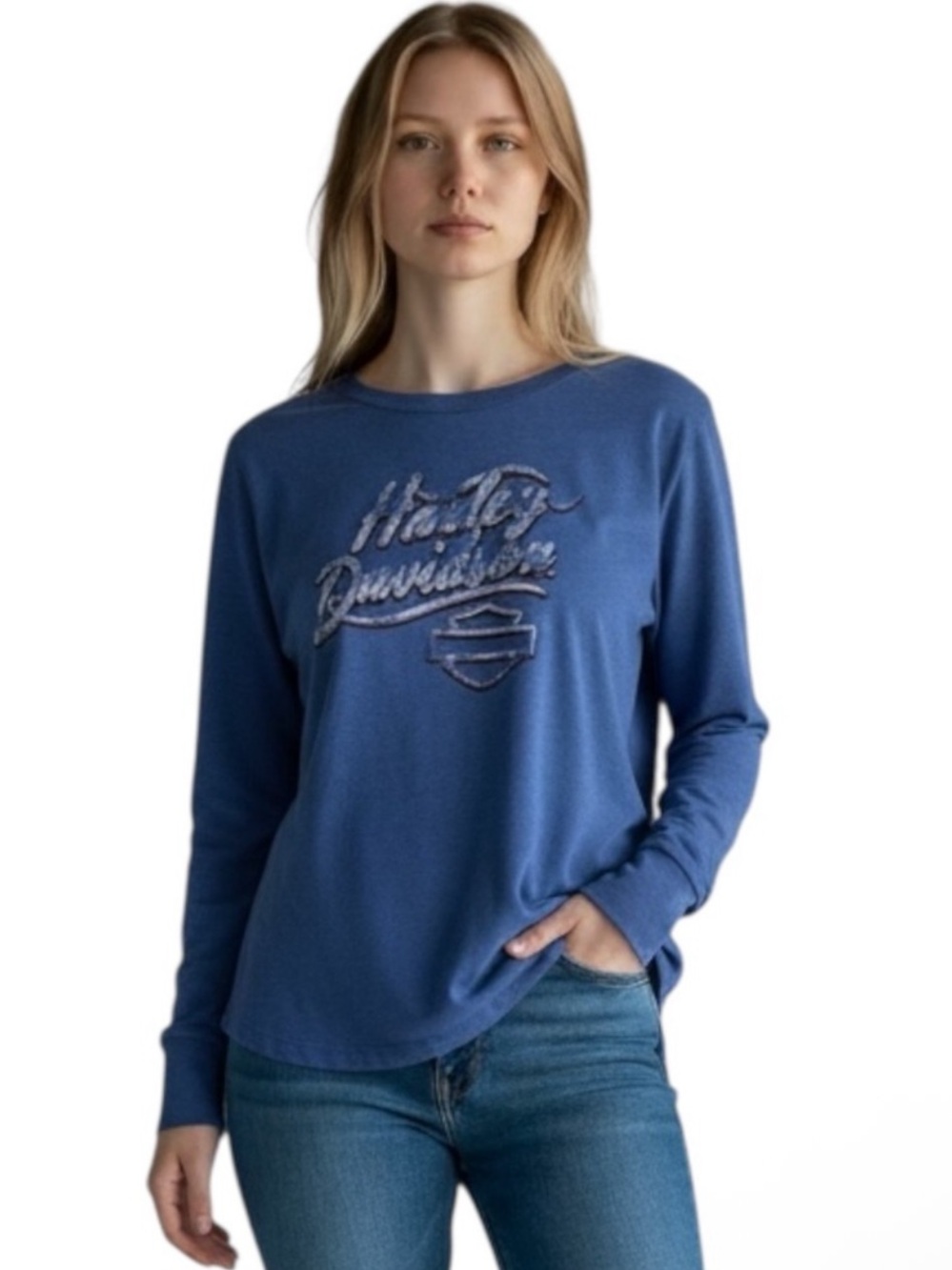 HARLEY-DAVIDSON Blue Long Sleeve Tee Size Medium -- SUPER SOFT!!! - Picture 12 of 13